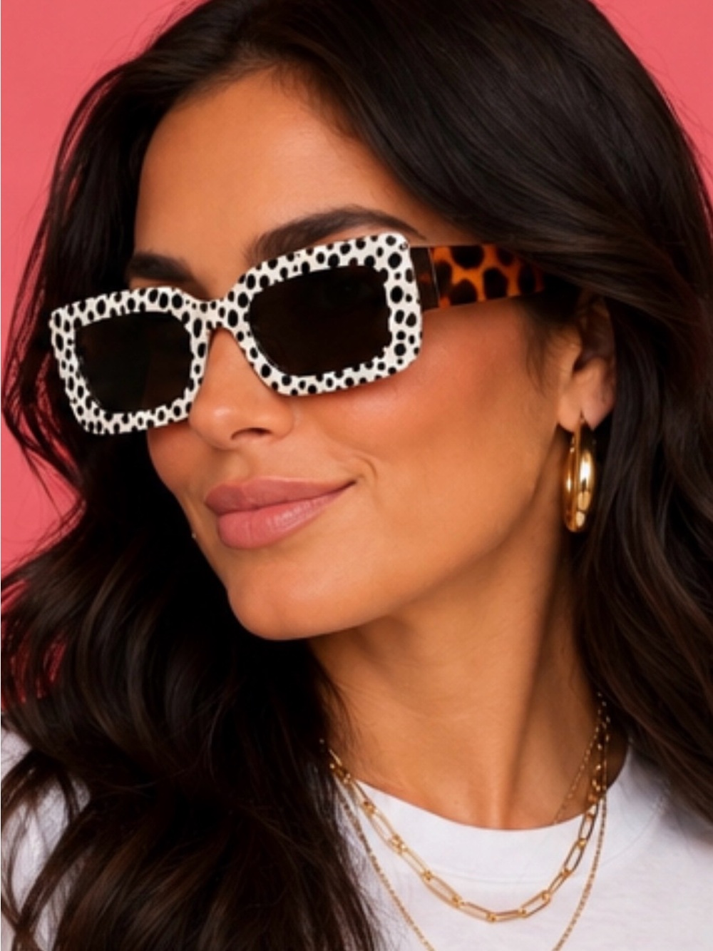Dalmatian Spot Square Sunglasses - White/Black/tortoise